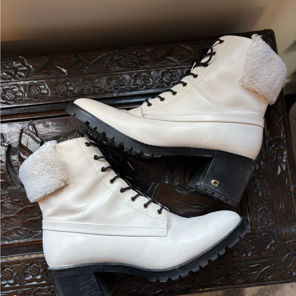 COACH - Women's White Lace-Up Ankle Boots
